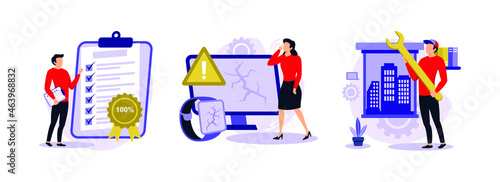 High quality sign, Defective product, DIY repair. Product quality abstract concept vector illustration set. 