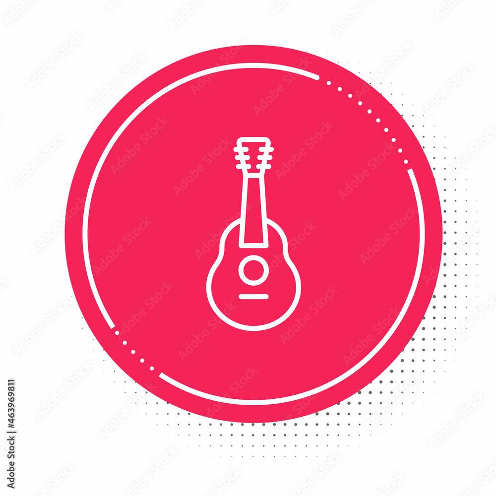 White line Guitar icon isolated on white background. Acoustic guitar. String musical instrument. Red circle button. Vector White line Guitar icon isolated on white background. Acoustic guitar. String musical instrument. Red circle button. Vector