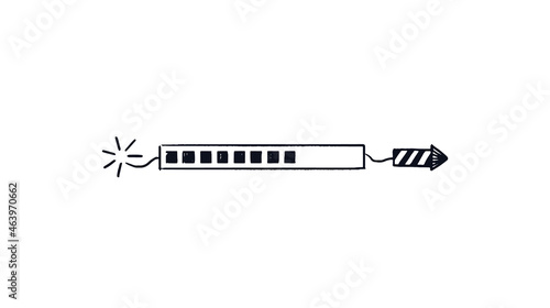 Firecracker loading bar. Doodle download rocket bar with burning wick. Illustration of waiting for the coming holiday. Vector Hand-drawn sketch isolated on white background.