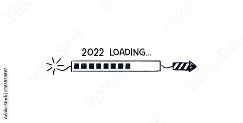 Firecracker loading bar. Doodle download bar filled with square indicators. 2022 progress is coming soon. Vector Hand-drawn sketch with quote from above isolated on white background.