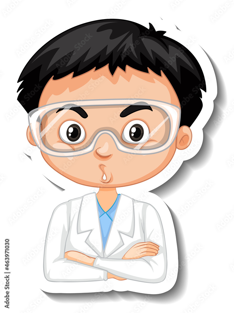 Scientist boy cartoon character sticker Scientist boy cartoon character sticker