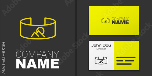 Logotype line 360 degree view icon isolated on grey background. Virtual reality. Angle 360 degree camera. Panorama photo. Logo design template element. Vector