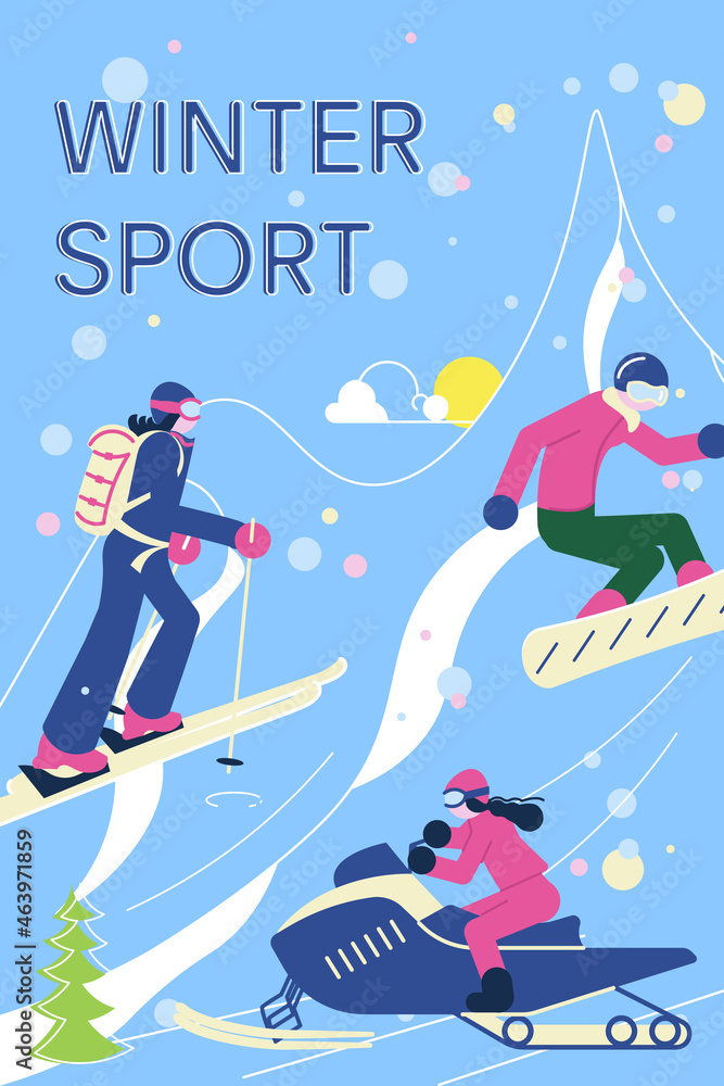 Winter Sport banner with skiiers, snowborders and snowsport fun. Winter Sport banner with skiiers, snowborders and snowsport fun.