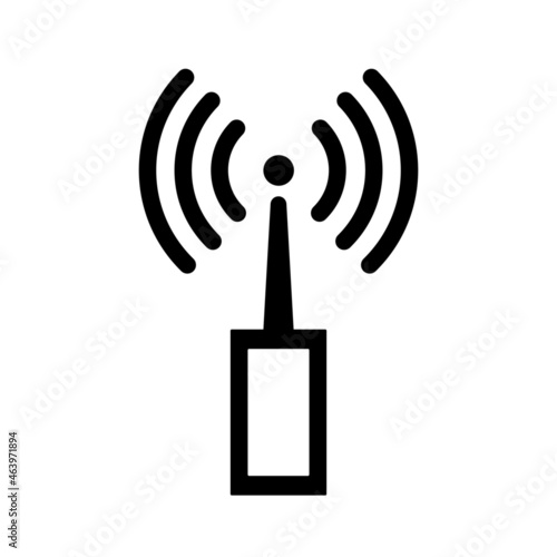 Signal transmitter or receiver line icon. Device with antenna and signal waves. Vector Illustration photo