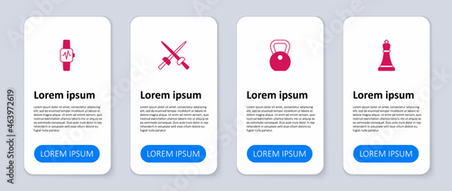 Set Chess, Weight, Fencing and Smart watch with heart. Business infographic template. Vector
