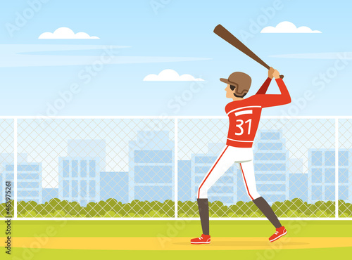 Olympic Sport with Man with Bat Baseball Playing Vector Illustration