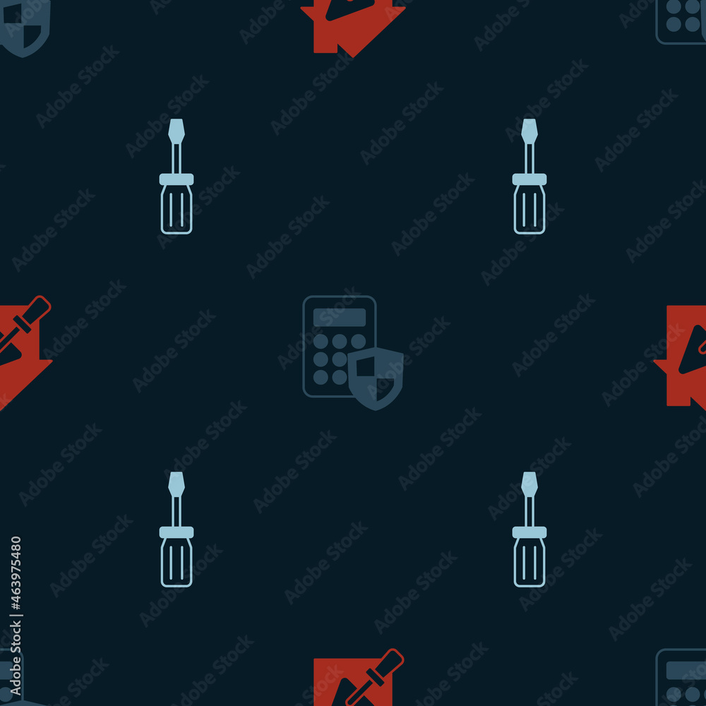 Set House with trowel, Security keypad access panel and Screwdriver on seamless pattern. Vector Set House with trowel, Security keypad access panel and Screwdriver on seamless pattern. Vector
