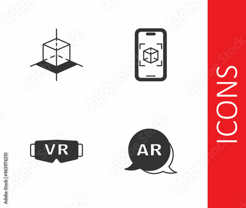 Set Augmented reality AR, 3d modeling, Virtual glasses and icon. Vector