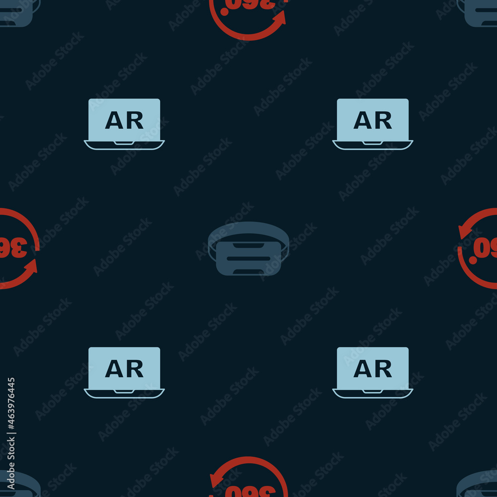 Set 360 degree view, Virtual reality glasses and Augmented AR on seamless pattern. Vector Set 360 degree view, Virtual reality glasses and Augmented AR on seamless pattern. Vector