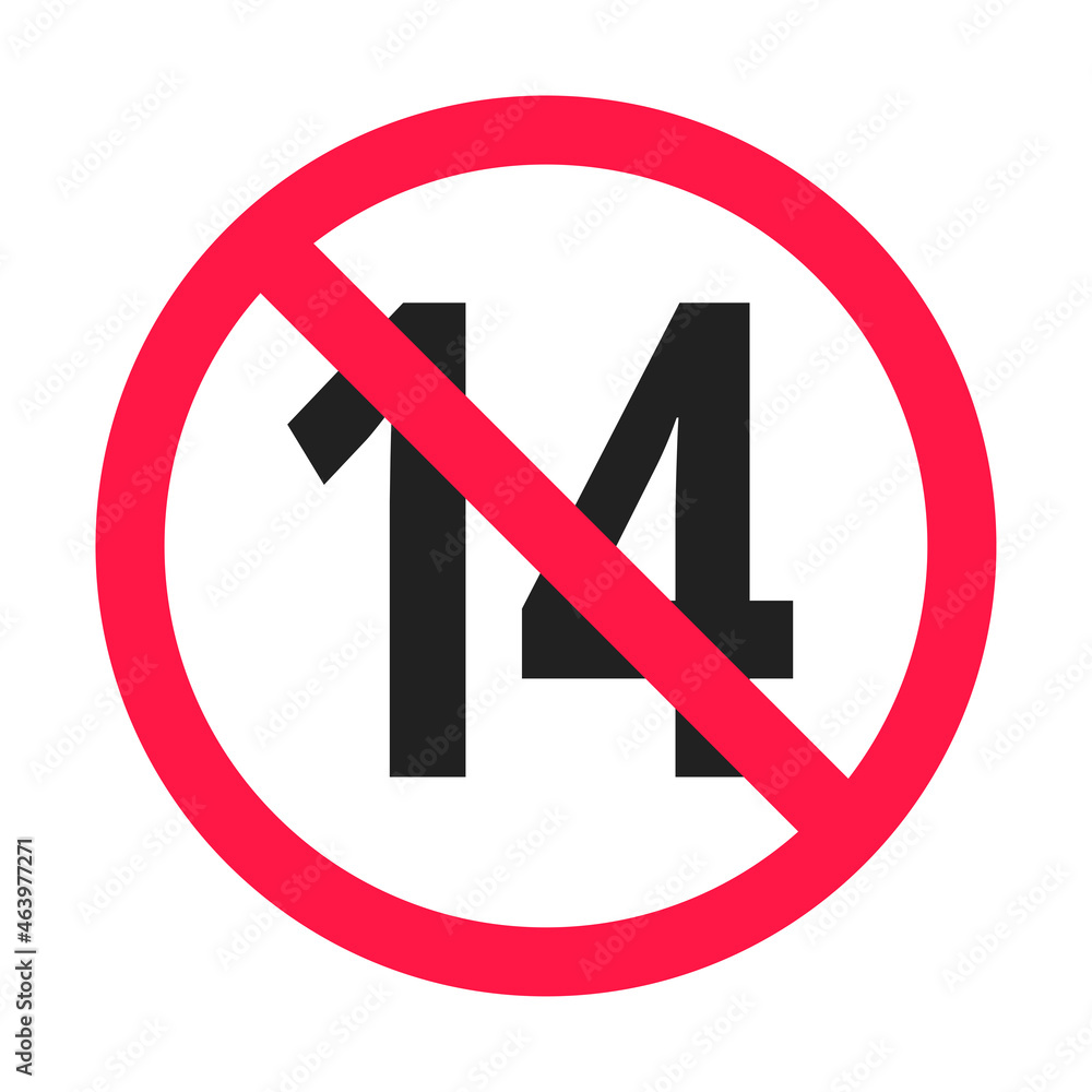 Over 14 years old plus forbidden round icon sign vector illustration. 14 plus only or older persons adult content rating isolated on white background. Over 14 years old plus forbidden round icon sign vector illustration. 14 plus only or older persons adult content rating isolated on white background.