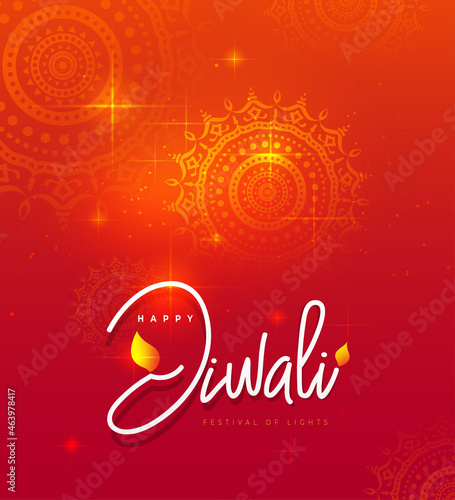 Diwali Festival Background with Round Floral Ornament - Diwali Background Template with Floral Ornate