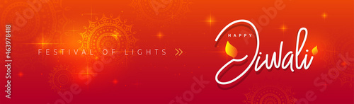 Happy Diwali Festival Banner Background with Round Floral Ornament