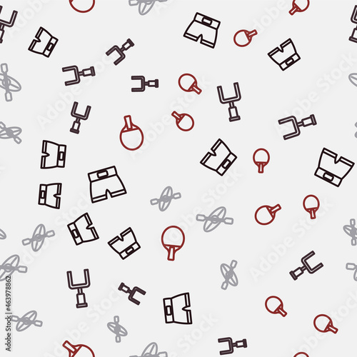 Set line Boxing short, American football goal post, Kayak and paddle and Racket on seamless pattern. Vector
