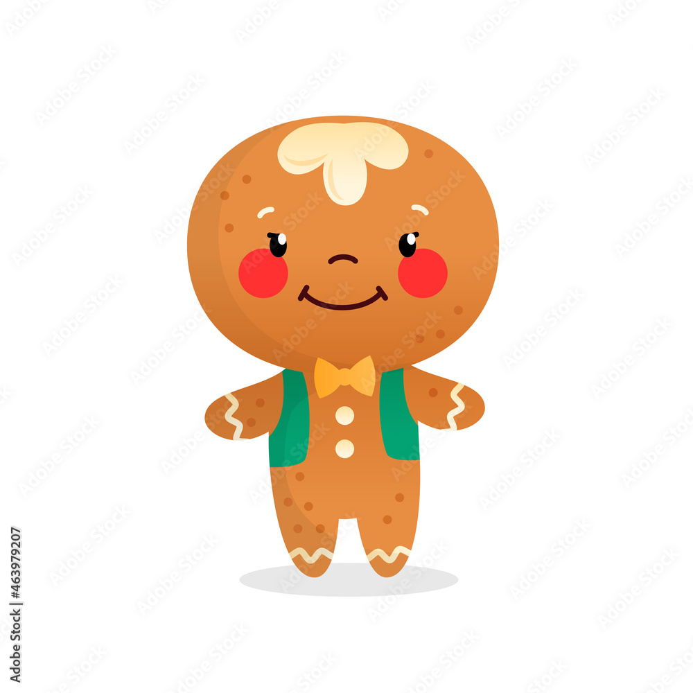 Fototapeta premium Gingerbread Man character icon. Cute funny Gingerbread Man cartoon character isolated on white background. Winter holiday illustration. Vector 10 EPS. 