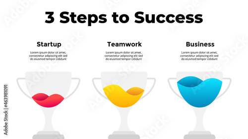 Winner cup. Success infographic. Presentation slide template. Diagram chart with 5 steps, processes. 
