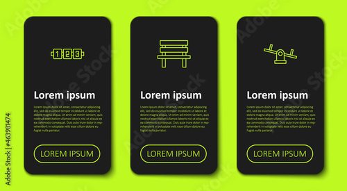 Set line Education logic game, Bench and Seesaw. Business infographic template. Vector
