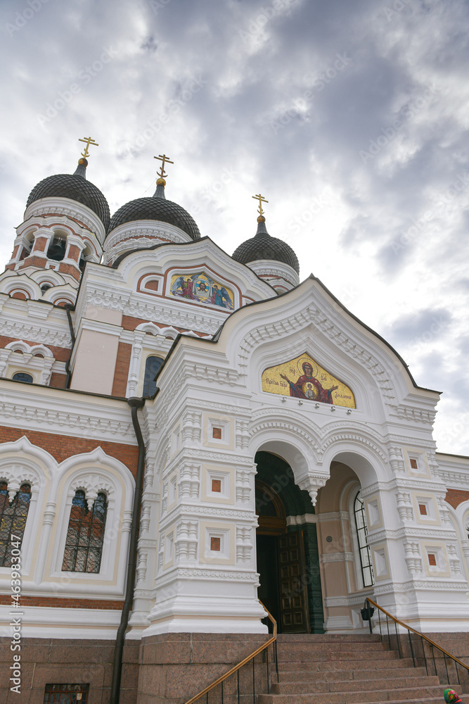 Alexander Nevsky Cathedral in Tallinn, Estonia, during a beautiful summer day with clouds on the sky. Orthodox church architecture.