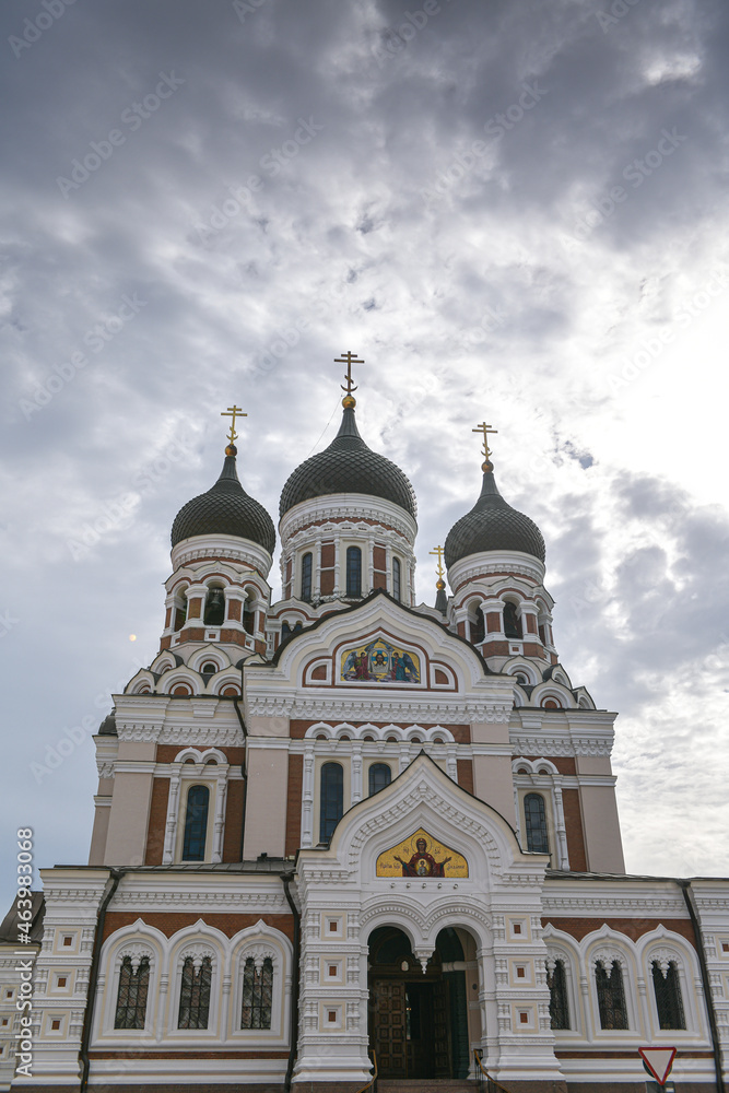 Alexander Nevsky Cathedral in Tallinn, Estonia, during a beautiful summer day with clouds on the sky. Orthodox church architecture.