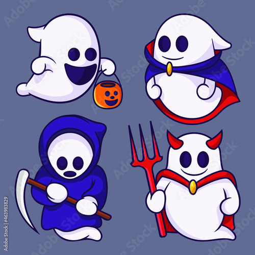 Cute ghost costume collection halloween character vector illustration 