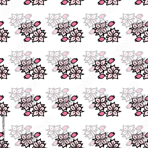 Vector white background white pink cherry tree flowers and cherry blossom sakura flowers. Seamless pattern background