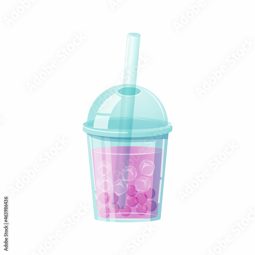 Milk bubble tea vector drink tapioca cup. Boba bubble tea pearl taiwan thai drink tapioca.