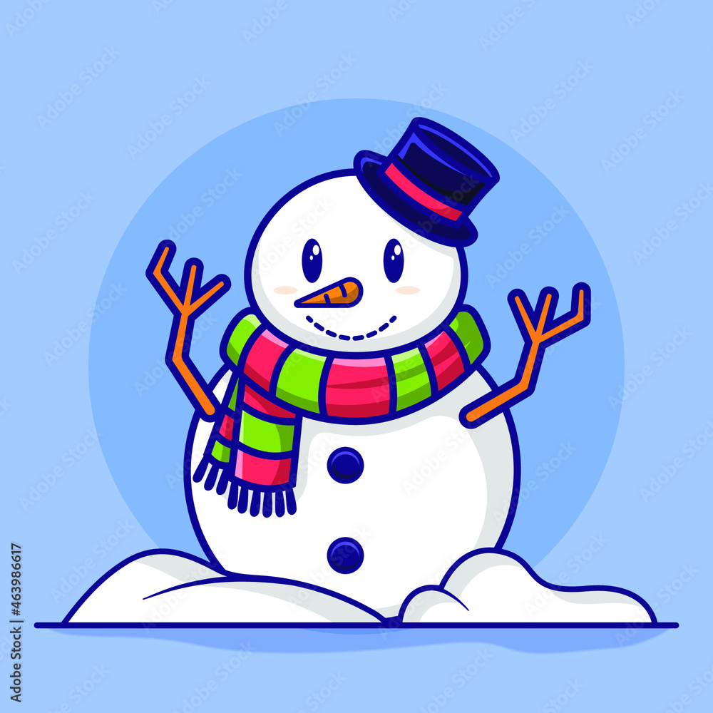 cute snowman character in the snow pile. Merry Christmas. flat style vector illustration. cute snowman character in the snow pile. Merry Christmas. flat style vector illustration.