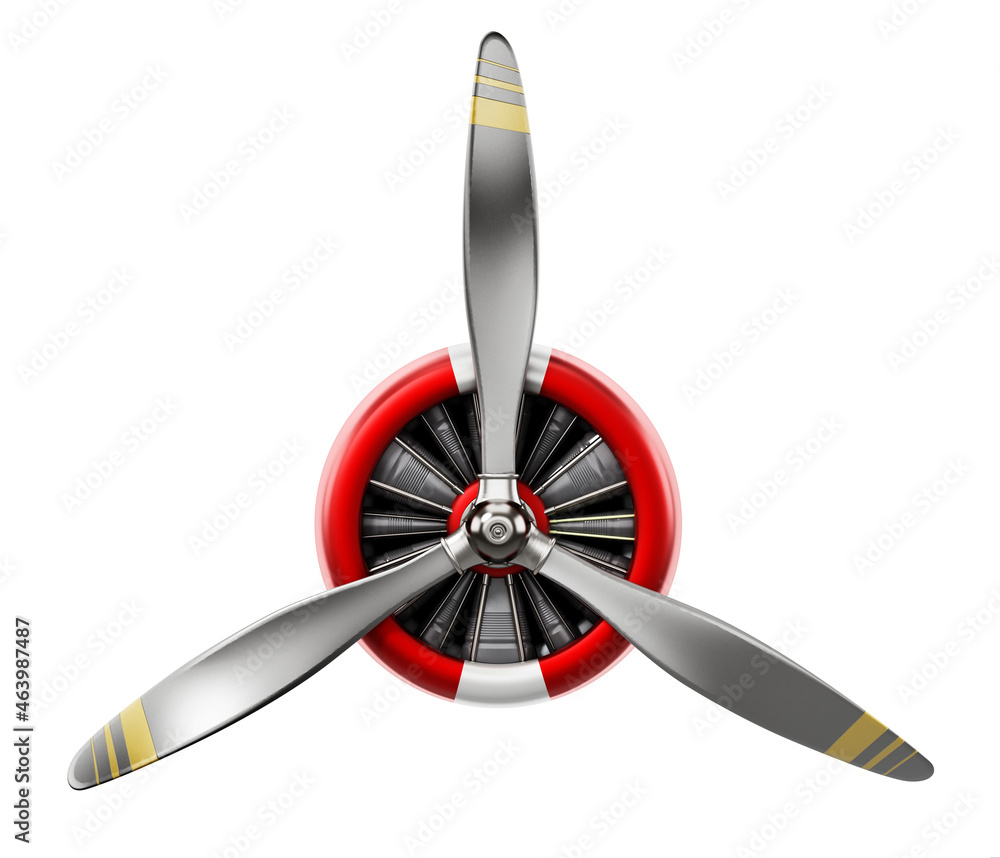Vintage airplane propeller isolated on white background. 3D illustration - obrazy, fototapety, plakaty 