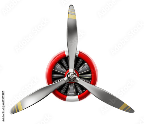 Vintage airplane propeller isolated on white background. 3D illustration photo