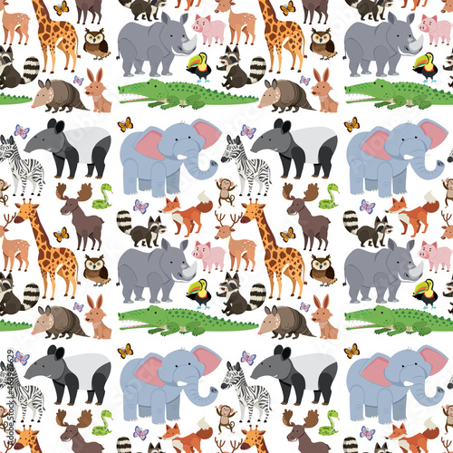 Fototapeta Naklejka Na Ścianę i Meble -  Seamless pattern with cute wild animals on white background