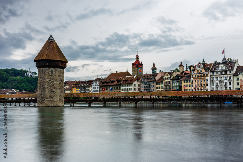 Historic closed bridge in a cloudy day in Luzern, Switzerland