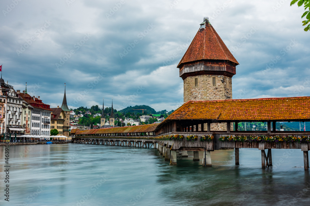 Historic closed bridge in a cloudy day in Luzern, Switzerland