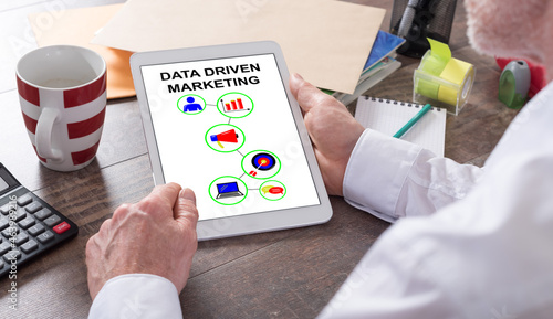 Data driven marketing concept on a tablet