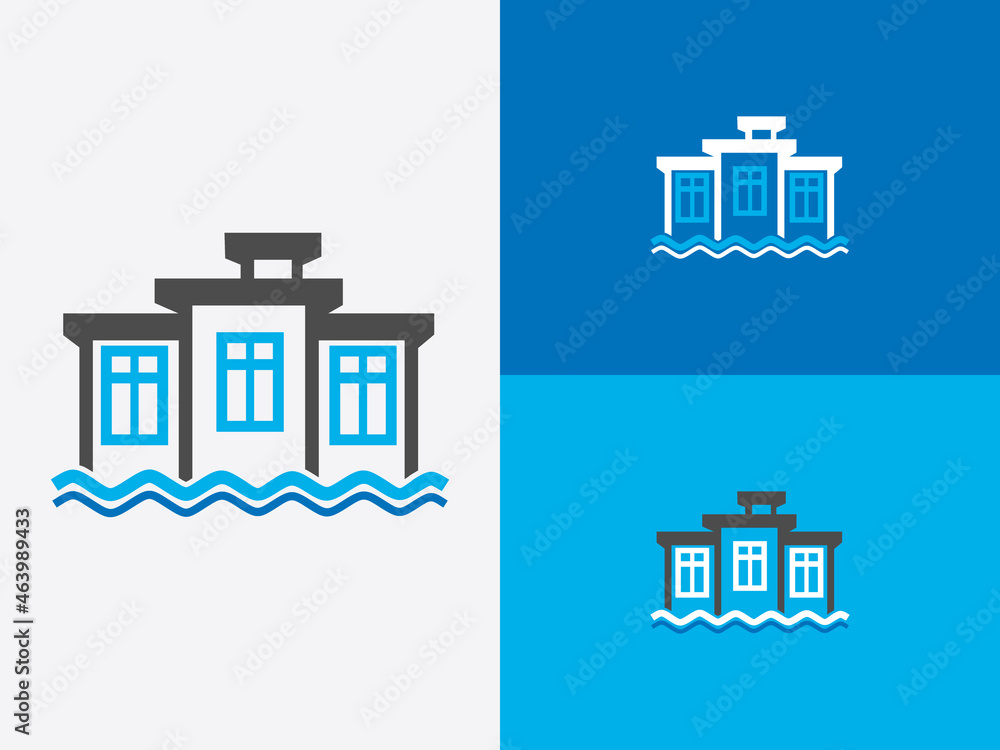 house with ocean waves, a beach house concept logo vector house with ocean waves, a beach house concept logo vector