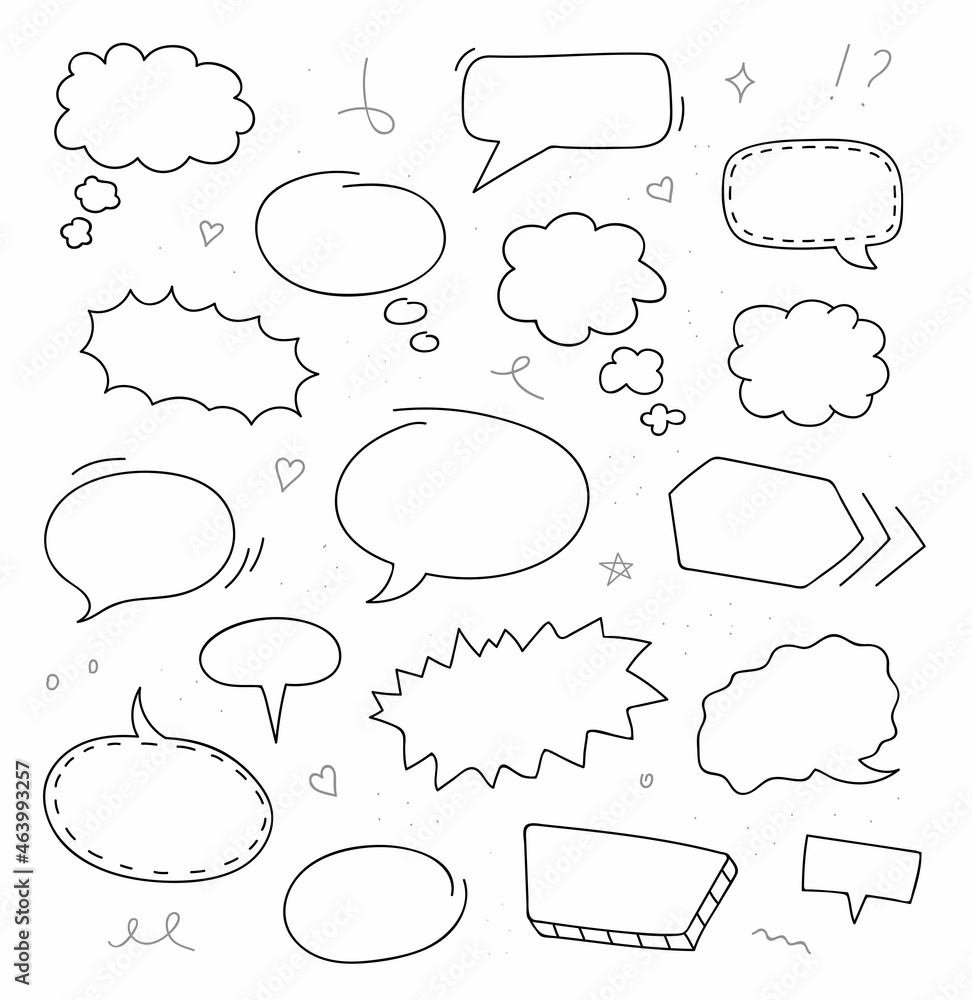 Set of hand drawn speech bubbles. Doodle sketch. Vector illustration. Set of hand drawn speech bubbles. Doodle sketch. Vector illustration.
