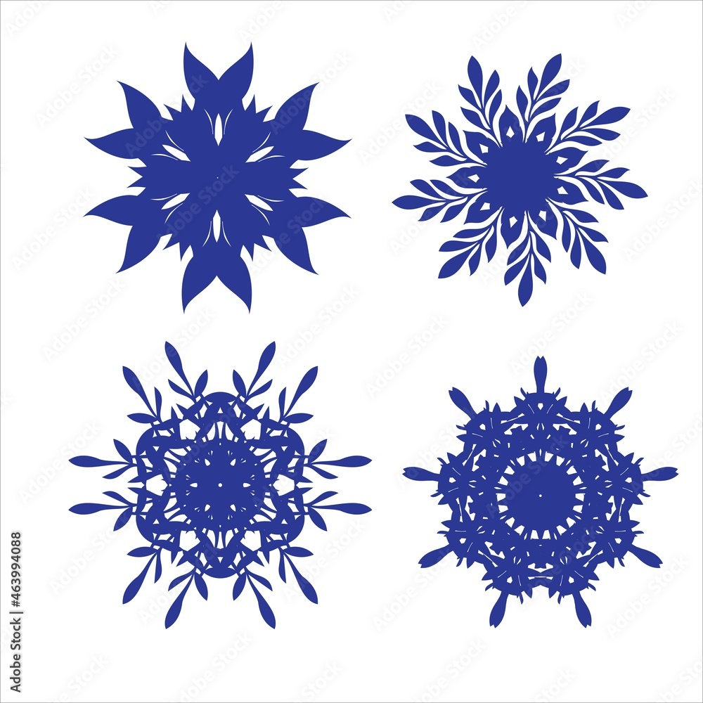 Set of snowflakes. Laser cut pattern for christmas paper cards, design elements, scrapbooking. Vector illustration.