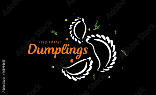 Vector logo with drawn dumplings on a black background