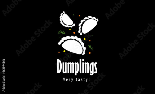 Vector logo with drawn dumplings on a black background