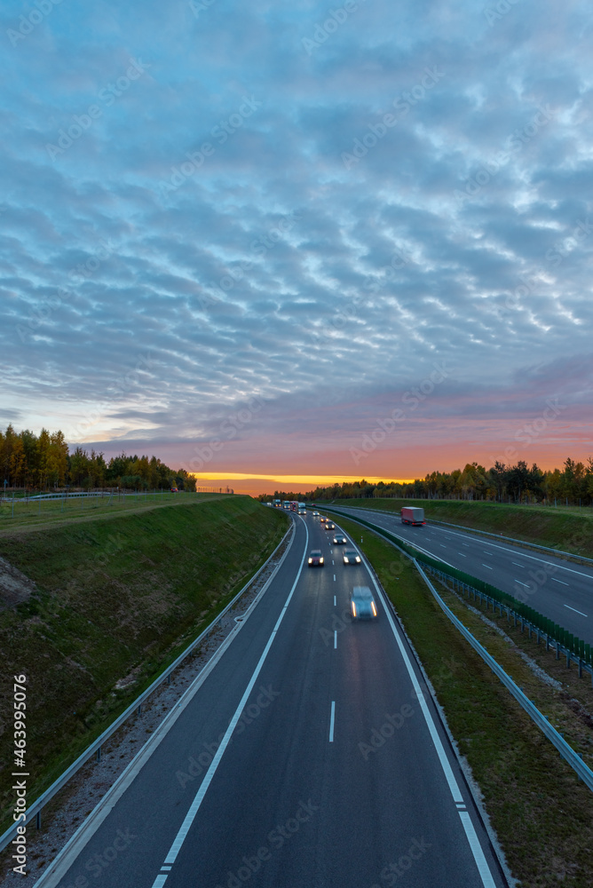 Highway in the fall in the evening. Highway in the fall in the evening.