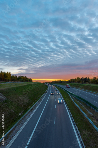 Highway in the fall in the evening.
