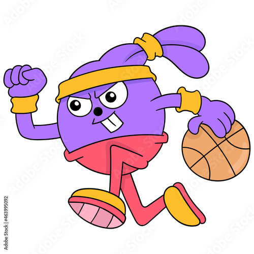 the rabbit is exercising dribbling a basketball full of enthusiasm, doodle icon image kawaii