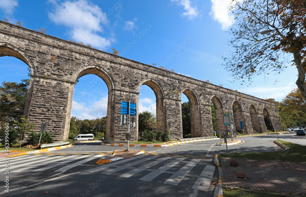 Sarıyer - İstanbul - Turkey Historical aqueducts in Bahçeköy . It was built during the reign of Mahmut I.