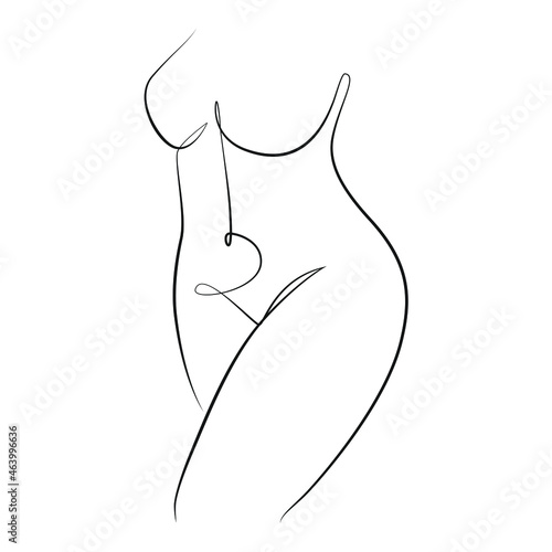 Silhouette of a nude curvy woman line art on white isolated background. Plus size model, body positive concept. Vector illustration