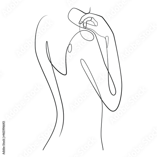 Naked woman standing back one line art on white isolated background. Vector illustration 