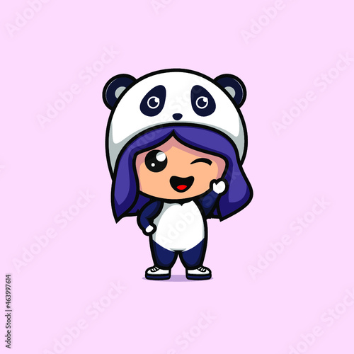cute girl wearing panda cosplay vector design