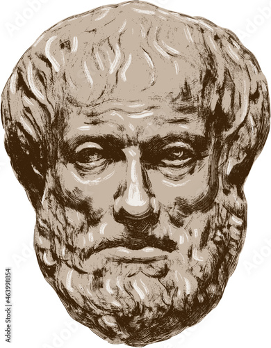 Great greek philosopher Aristotle. Vintage portrait in grunge style, isolated vector head, sepia color drawing photo