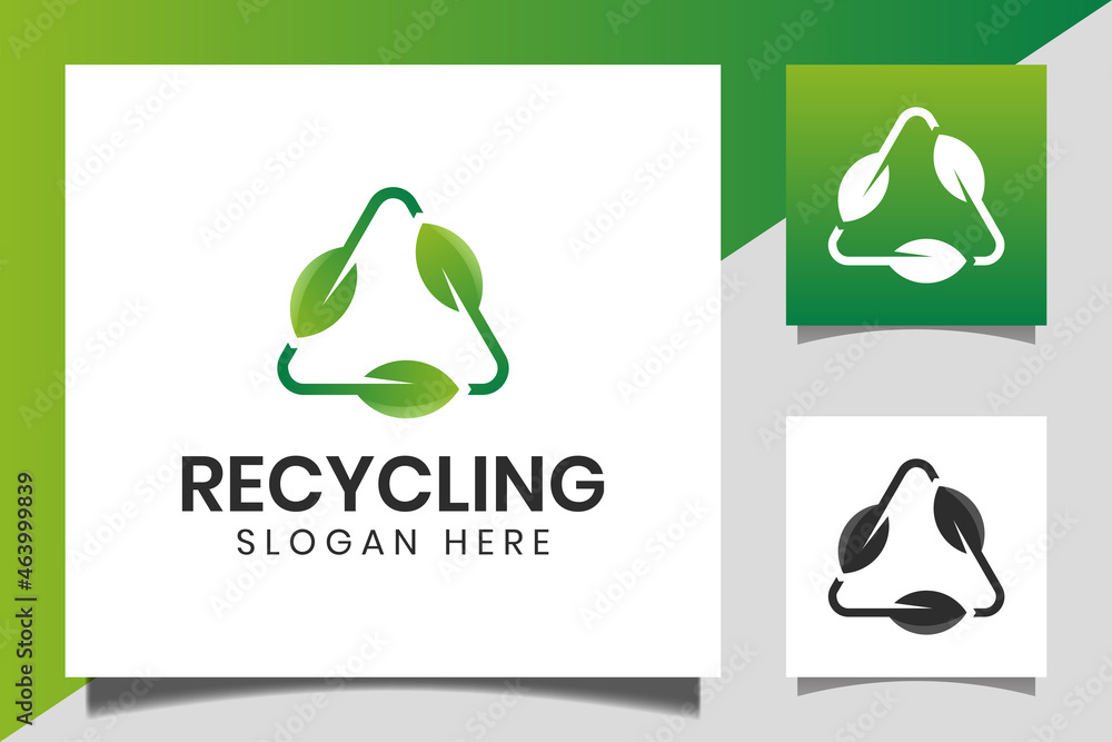 triangle recycle with green leaf, recycling ecology logo or icon design