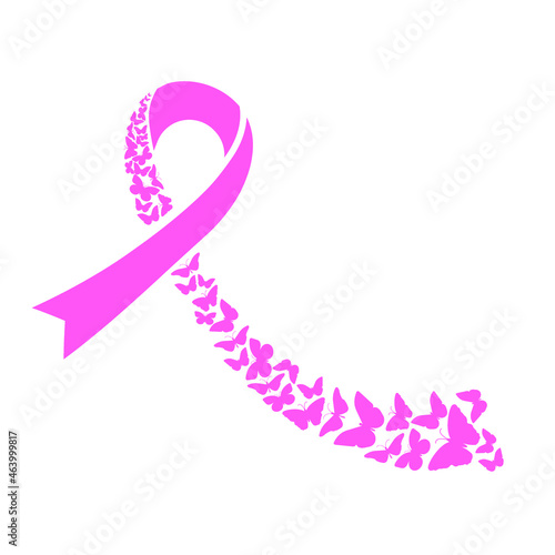 Butterflies and ribbon icon vector. Cancer Fundraiser illustration sign. Cancer Memorial stmbol or logo.