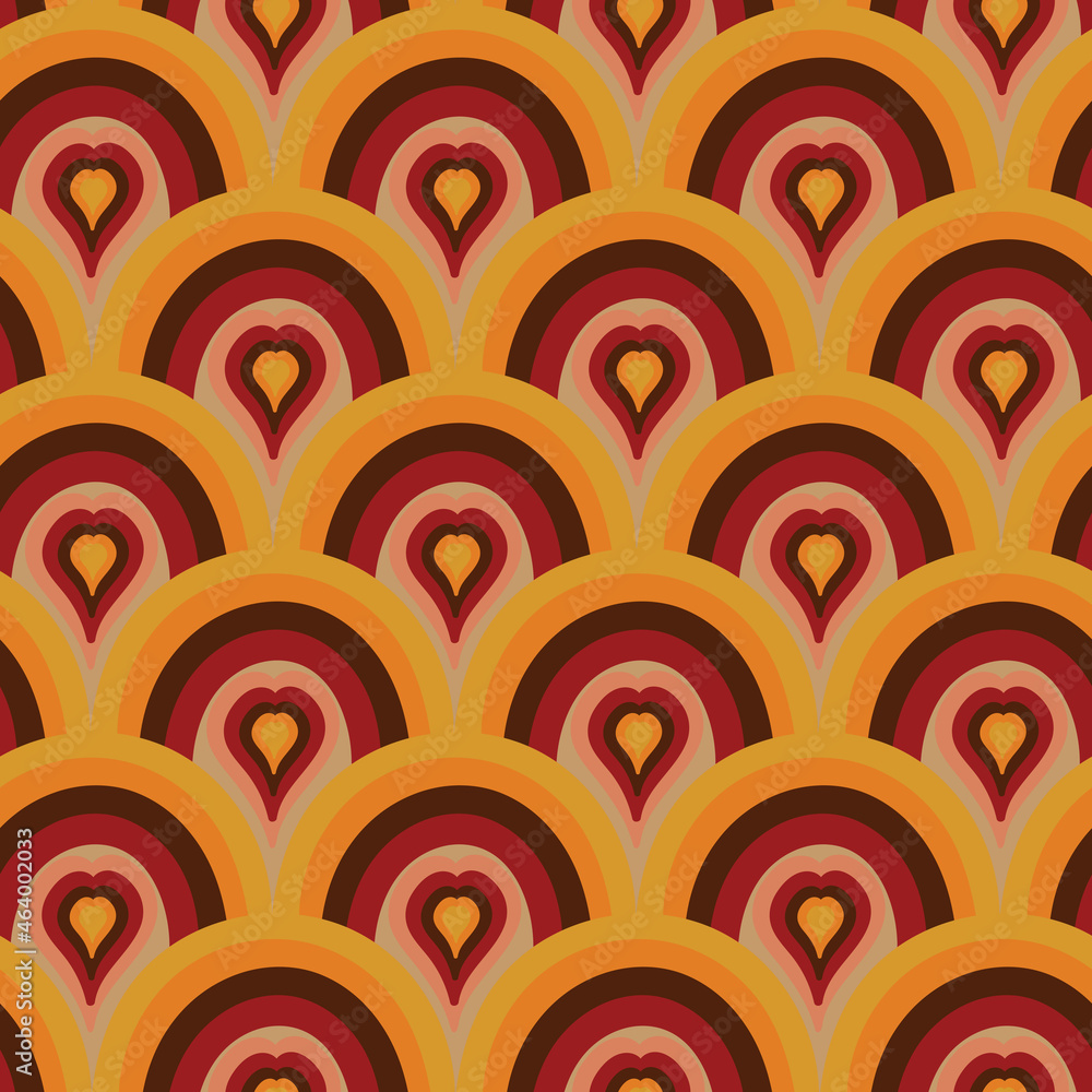 Retro 70s heart seamless pattern. Hippie rainbow vector background. Retro 70s heart seamless pattern. Hippie rainbow vector background.