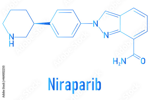 Niraparib cancer drug molecule (PARP inhibitor). Skeletal formula.