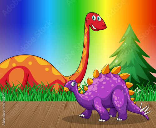 Brachiosaurus dinosaur on rainbow gradient background